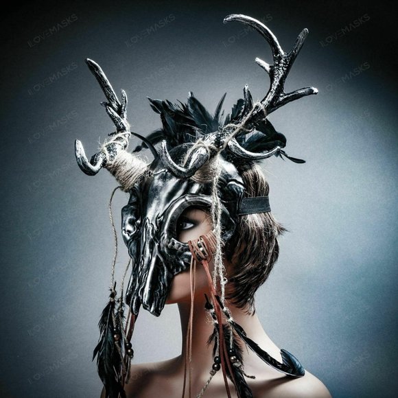 Antelope Devil Deer Horn Skull Party Masquerade - Picture 4 of 9